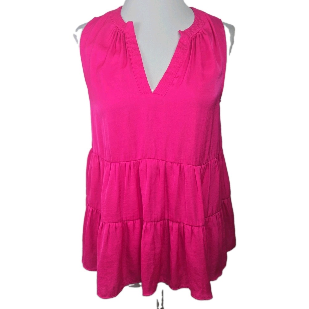 Naked Zebra Size Small Hot‎ Pink Sleeveless Tiered Baby Doll Blouse Top
